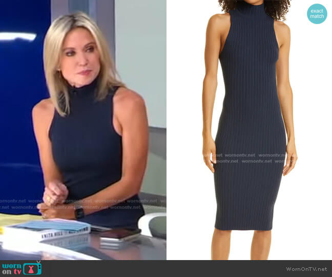 Ramy Brook Regina Ribbed Body-Con Sleeveless Sweater Dress worn by Amy Robach on Good Morning America