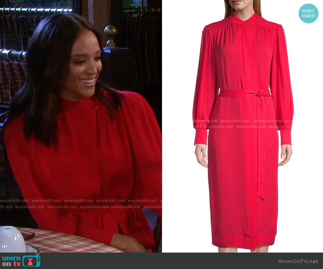 Rebecca Taylor Belted Long-Sleeve Silk Georgette Dress worn by Lani Price (Sal Stowers) on Days of our Lives