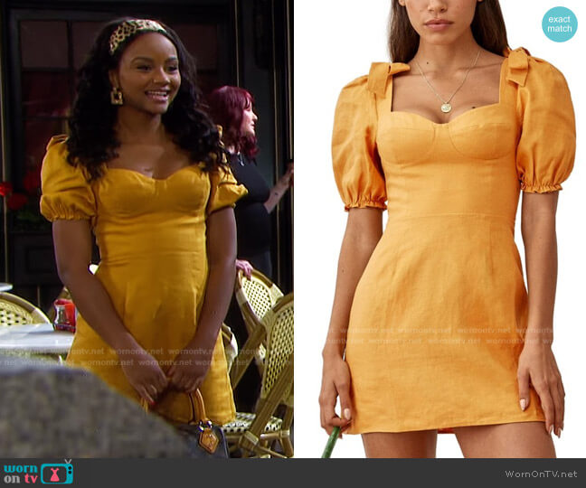 Reformation Spring Bow Sleeve Dress worn by Chanel Dupree (Raven Bowens) on Days of our Lives