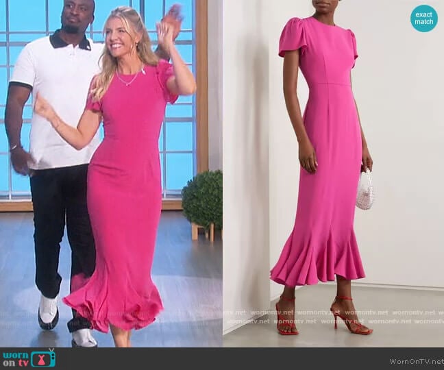 Rhode Lulani ruffled crepe midi dress worn by Amanda Kloots on The Talk