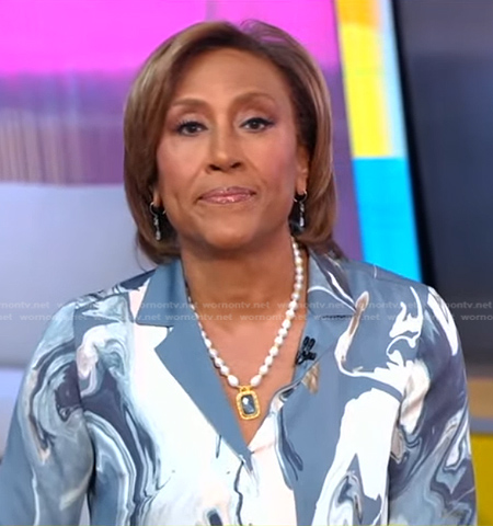Robin’s blue marbled blouse on Good Morning America