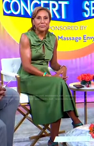 Robin’s green twist neckline satin dress on Good Morning America