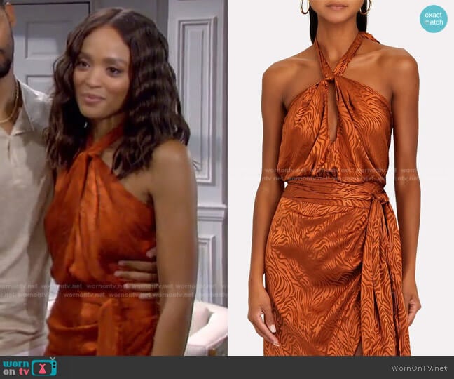 Ronny Kobo June Tiger Jacquard Halter Top worn by Lani Price (Sal Stowers) on Days of our Lives