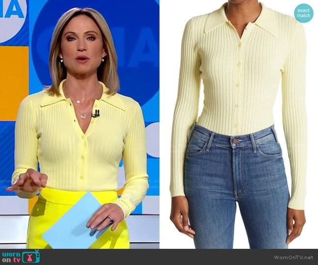 Ronny Kobo Cyndie Long Sleeve Ribbed Bodysuit worn by Amy Robach on Good Morning America