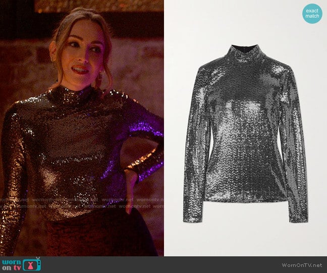 Rosetta Getty Paillette-embellished jersey turtleneck top worn by Tess Van De Berg (Jamie Clayton) on The L Word Generation Q
