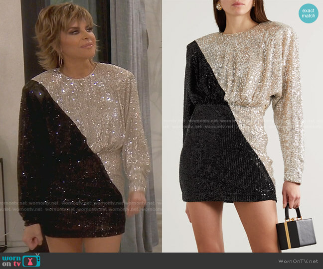 Rotate Birger Christensen Billie Two-Tone Sequined Mini Dress worn by Lisa Rinna on The Real Housewives of Beverly Hills