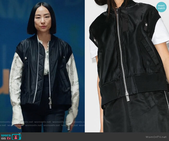 Sacai Short Sleeve Shell Bomber Jacket worn by Stella Bak (Greta Lee) on The Morning Show