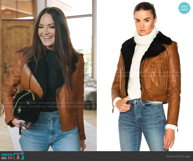 Saint Laurent Lamb Shearling Trim Classic Motorcycle Jacket worn by Lisa Barlow on The Real Housewives of Salt Lake City