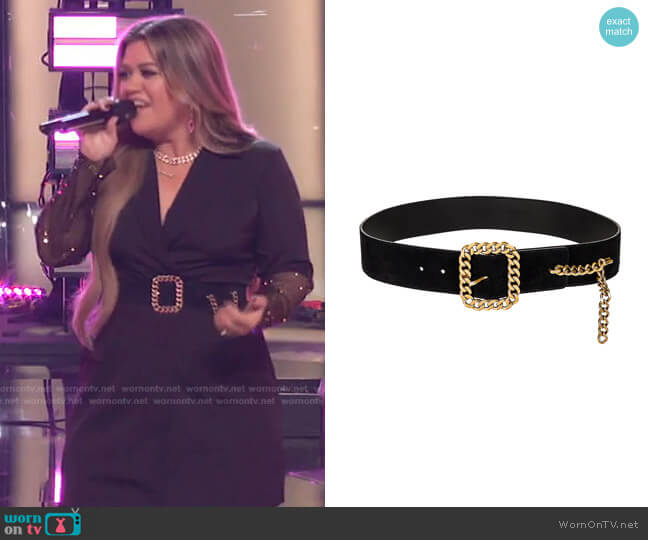 Saint Laurent Suede Chain Buckle Belt worn by Kelly Clarkson on The Voice