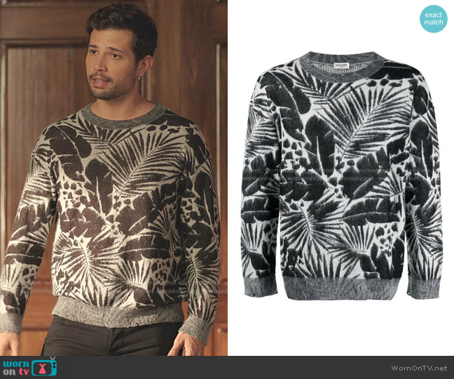 Saint Laurent Foliage-Pattern Crew Neck Jumper worn by Sam Flores (Rafael de la Fuente) on Dynasty