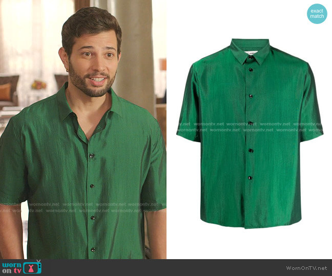Saint Laurent Iridescent Silk Shirt worn by Sam Flores (Rafael de la Fuente) on Dynasty