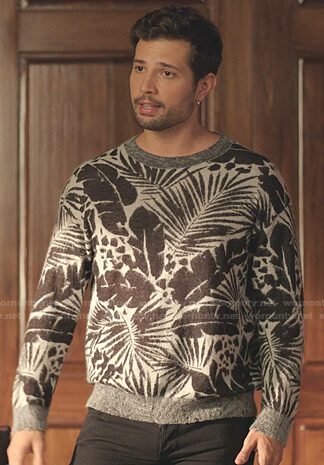 Sam’s leaf print sweater on Dynasty