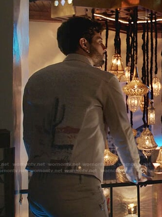 Sam’s white cactus print denim jacket on Dynasty