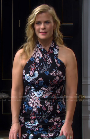 Sami’s black floral halter dress on Days of our Lives