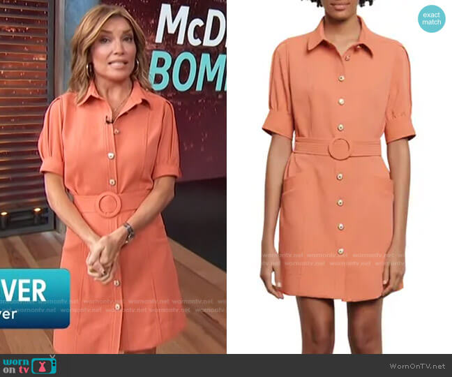 Sandro Joody Belted Short Sleeve Minidress worn by Kit Hoover on Access Hollywood
