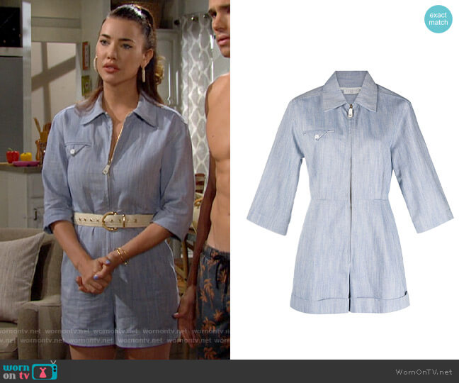 Sandro Alma Playsuit worn by Steffy Forrester (Jacqueline MacInnes Wood) on The Bold and the Beautiful