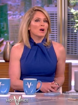 Sara’s blue twist neck jumpsuit on The View
