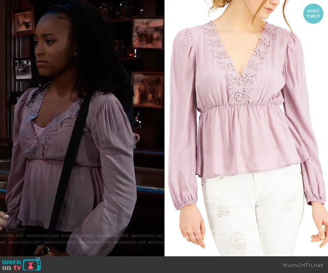 Self Esteem Juniors Lace-Trimmed Empire-Waist Top worn by Trina (Sydney Mikayla) on General Hospital
