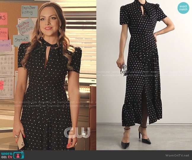 Self Portrait Gathered Crystal-Embellished Crepe Midi Dress worn by Fallon Carrington (Elizabeth Gillies) on Dynasty