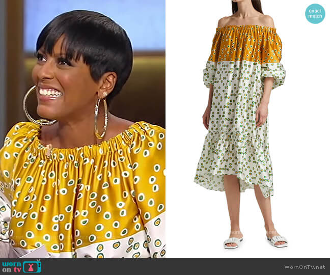 Silvia Tcherassi Tavrina Off-The-Shoulder Midi Dress worn by Tamron Hall on Tamron Hall Show
