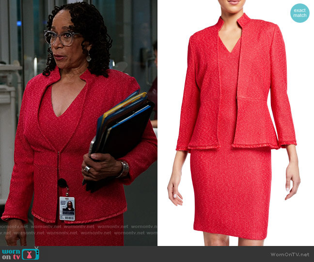 St John Collection V-Neck Refined Knit Bodycon Dress worn by Sharon Goodwin (S. Epatha Merkerson) on Chicago Med