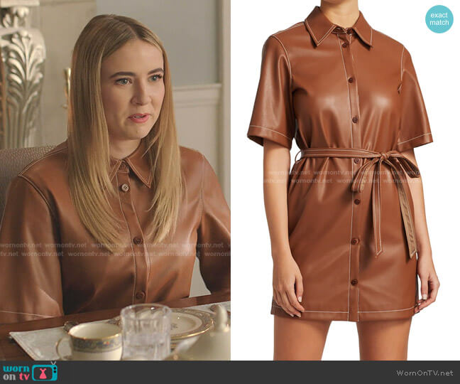 Staud Blaze Faux-Leather Belted Dress worn by Amanda Carrington (Eliza Bennett) on Dynasty