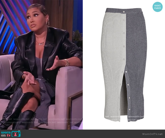 Staud Elms Colorblock Rib Knit Midi Skirt worn by Adrienne Houghton on The Real