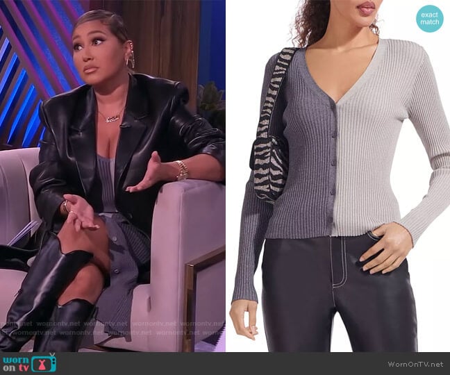 Staud Color Block Ribbed Cardigan Sweater worn by Adrienne Houghton on The Real
