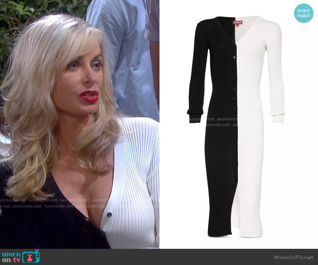 Staud Shoko Color Block Ribbed Sweater Dress worn by Kristen DiMera (Eileen Davidson) on Days of our Lives