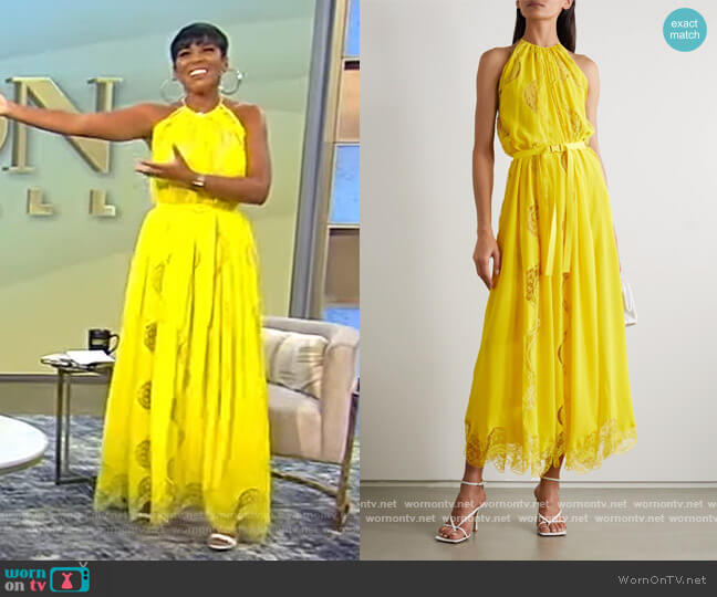 Stella McCartney Lace-trimmed silk maxi dress worn by Tamron Hall on Tamron Hall Show