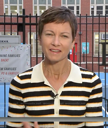 Stephanie’s black, white and yellow striped cardigan on Today