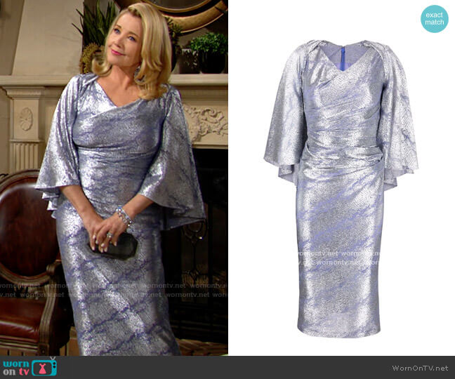 Talbot Runhof Metallic Effect Midi Dress worn by Nikki Reed Newman (Melody Thomas-Scott) on The Young and the Restless