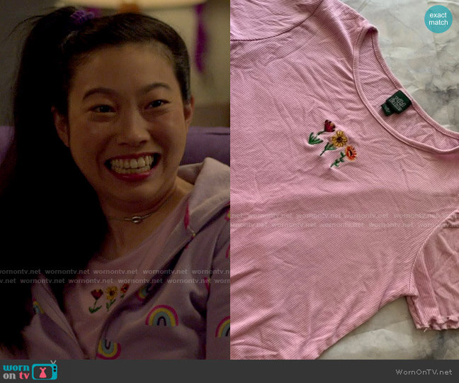 Wild Fable Flower Embroidered Top worn by Nora Lum (Awkwafina) on Awkwafina is Nora From Queens