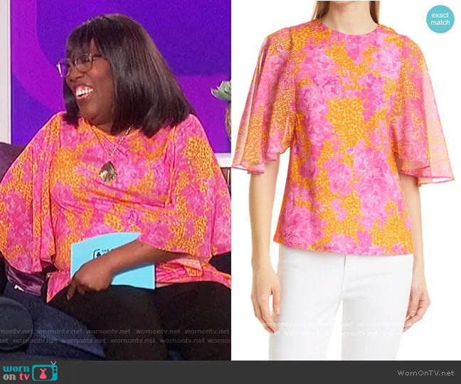 Ted Baker Metropolis Print Flutter Sleeve Blouse worn by Sheryl Underwood on The Talk