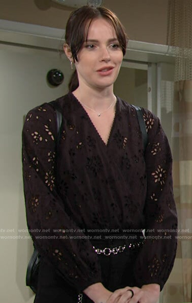 Tessa’s black eyelet top on The Young and the Restless