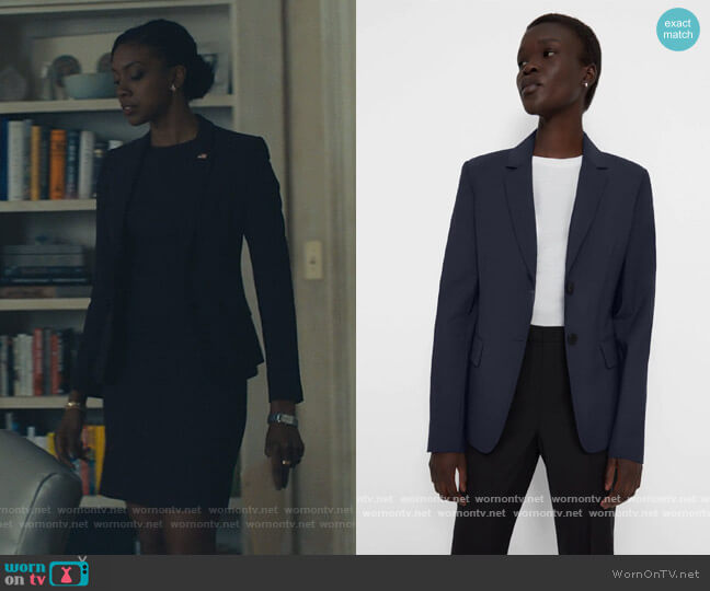 Theory Carissa Blazer in Good Wool worn by Kate Sacker (Condola Rashad) on Billions