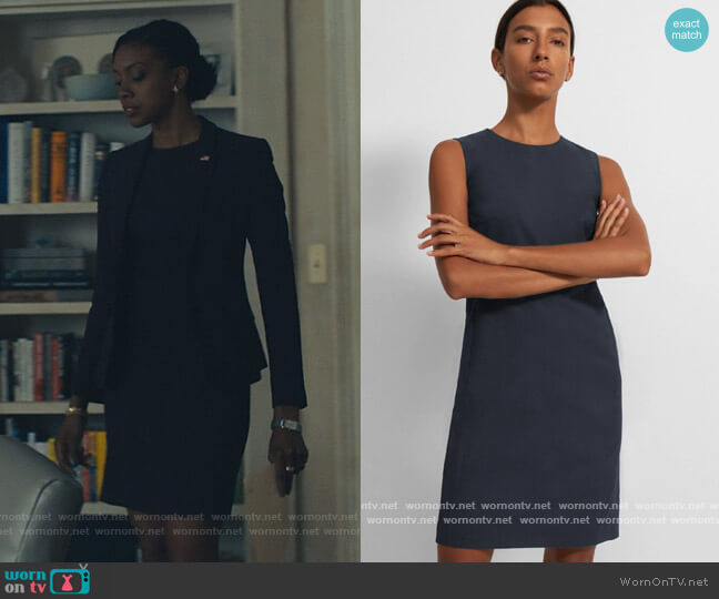 Theory Sleeveless Fitted Dress in Good Wool worn by Kate Sacker (Condola Rashad) on Billions
