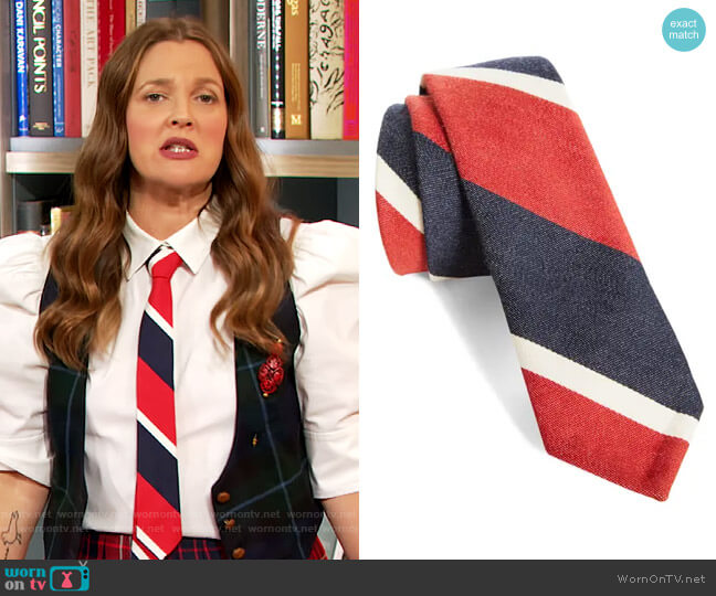 Thom Browne Stripe Tie worn by Drew Barrymore on The Drew Barrymore Show