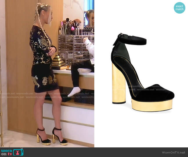 Tom Ford Velvet Platform Sandals worn by Dorit Kemsley on The Real Housewives of Beverly Hills