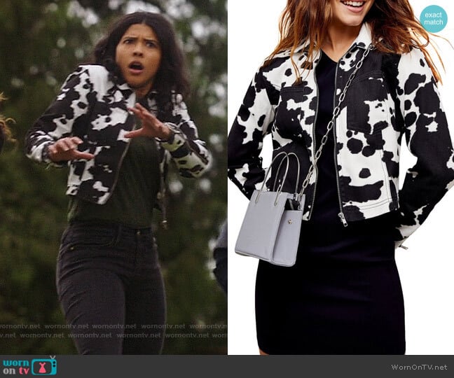 Topshop Cow Print Denim Jacket worn by Esperanza Cruz (Lisseth Chavez) on Legends of Tomorrow