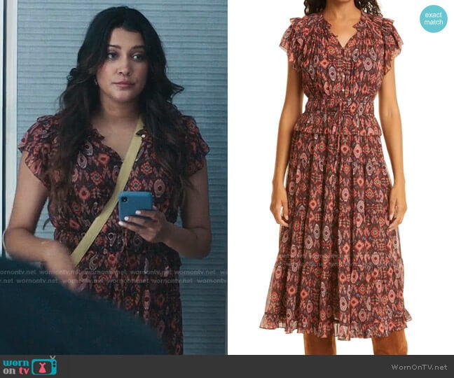 Ulla Johnson Emine Ruffle Silk Midi Dress worn by Leela Devi (Anuja Joshi) on The Resident