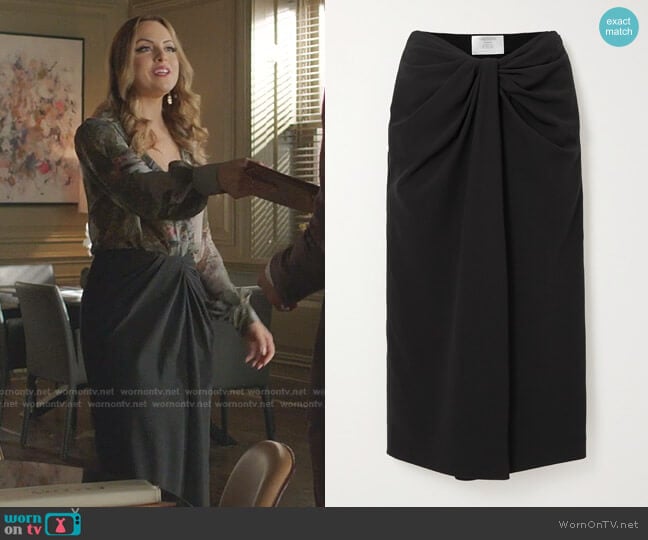 Valentino Knotted Cady Midi Skirt worn by Fallon Carrington (Elizabeth Gillies) on Dynasty