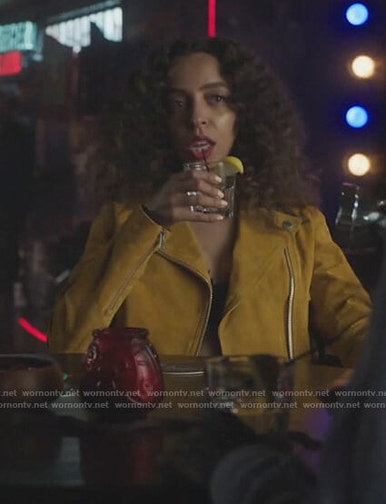 Valerie’s yellow suede moto jacket on Riverdale