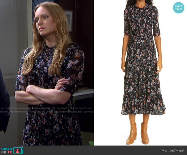 Veronica Beard Gabi Floral Print Dress worn by Abigail Deveraux (Marci Miller) on Days of our Lives