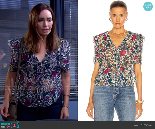 Veronica Beard Gwendoline Top worn by Gwen Rizczech (Emily O'Brien) on Days of our Lives