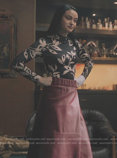 Veronica’s black floral turtleneck top on Riverdale