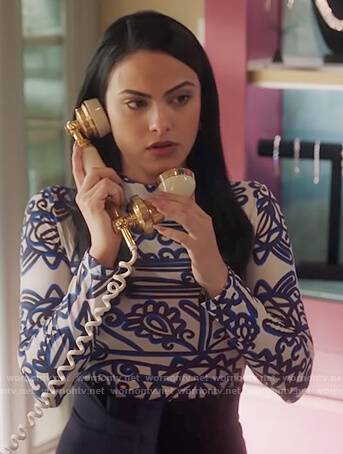 Veronica’s white and blue print top on Riverdale