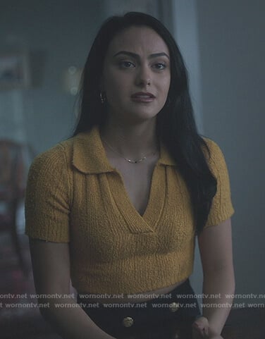 Veronica’s yellow knit polo top on Riverdale
