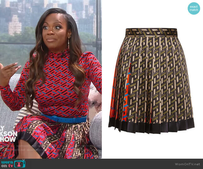Versace Pleated geometric-print skirt