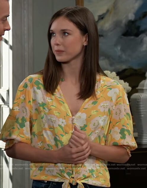 Willow’s yellow floral tie waist top on General Hospital